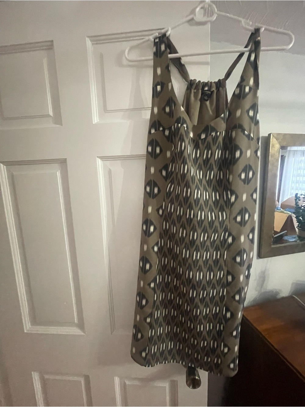 Banana Republic Olive Green and Black Patterned Sleeveless Dress